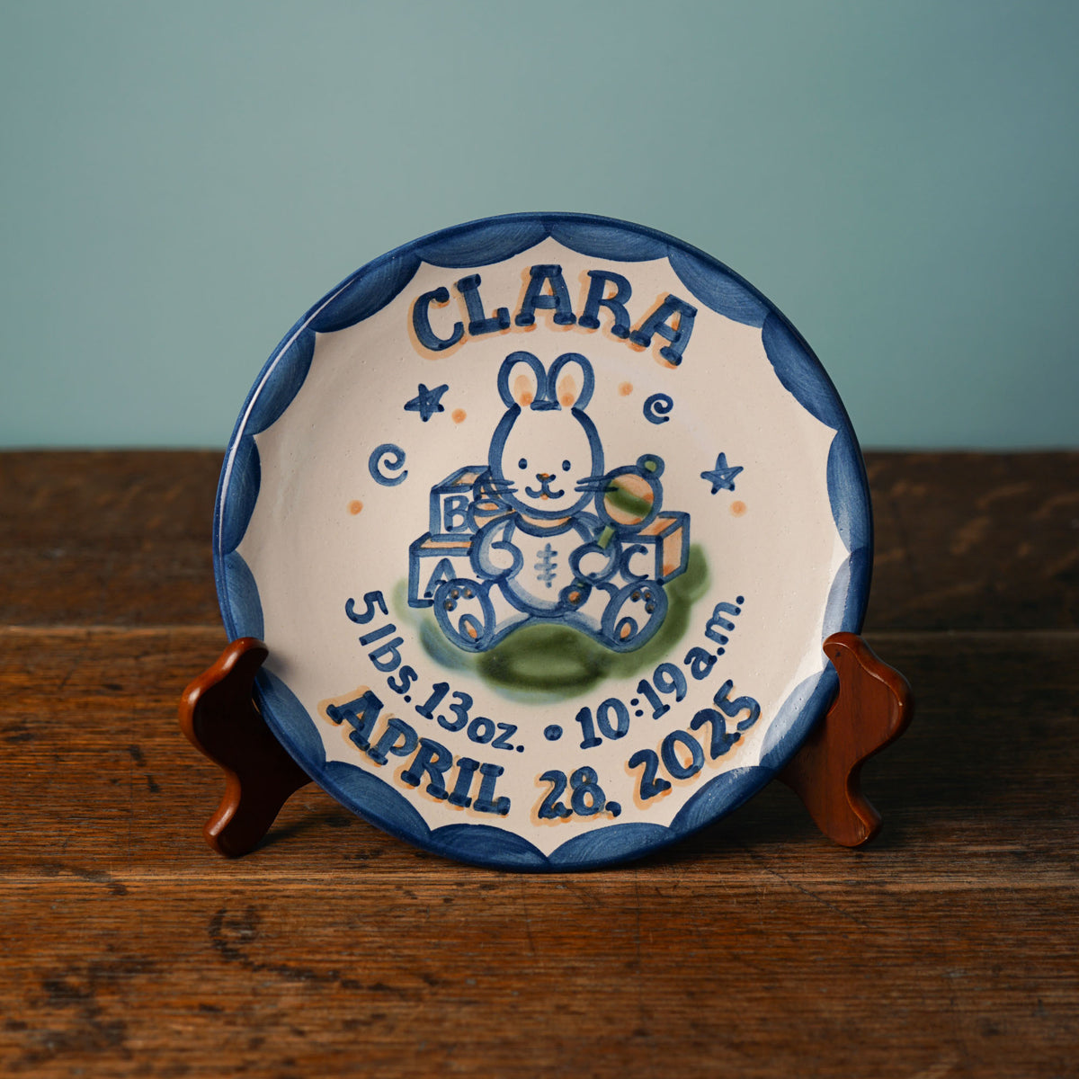 Bunny with Blocks Personalized Birth Plate