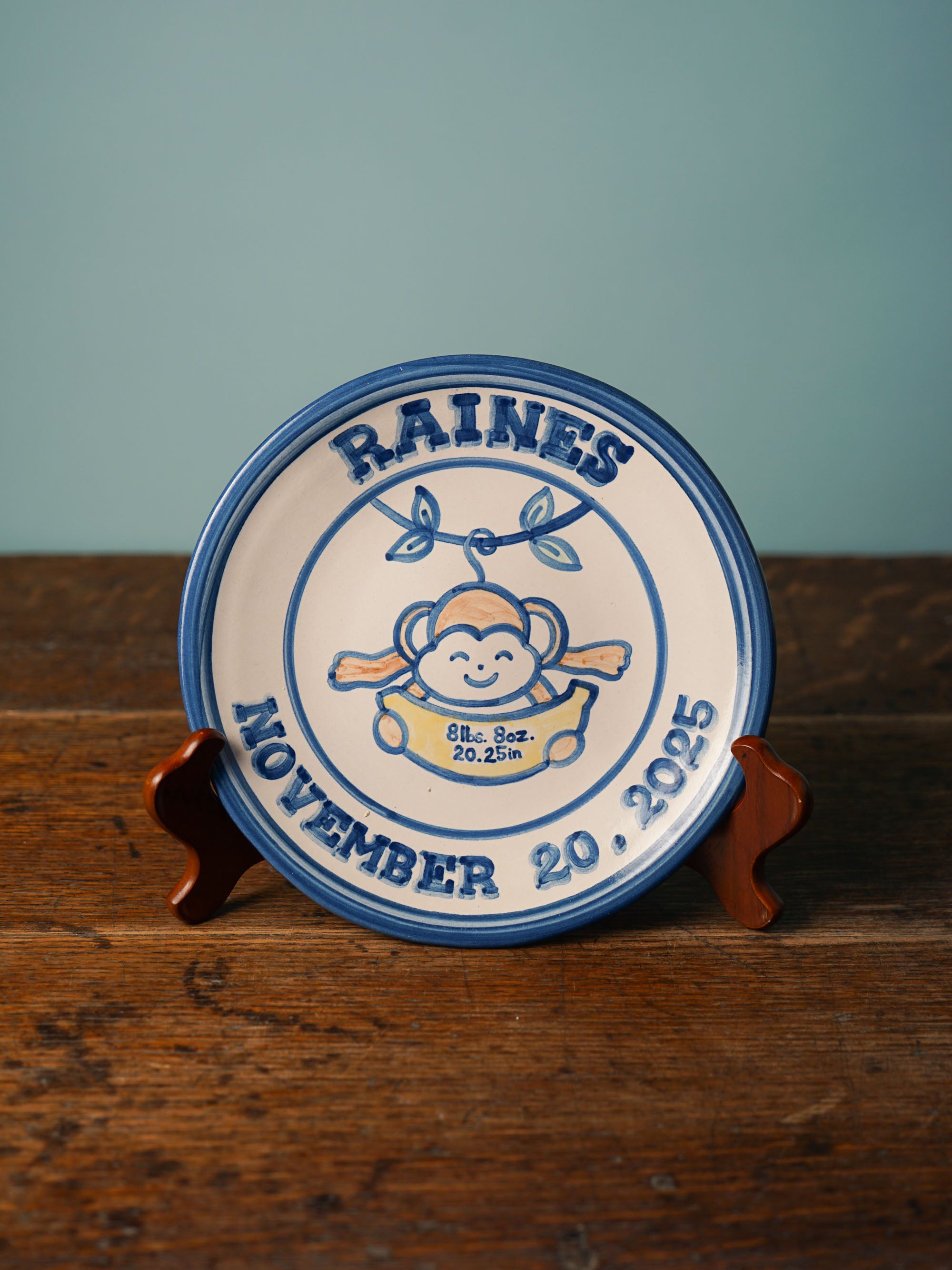 Personalized Birth Plate - Monkey