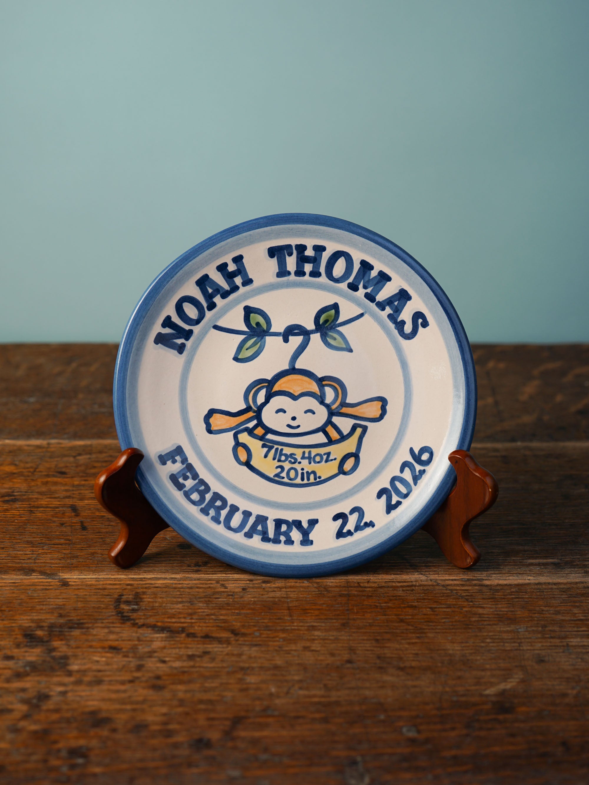Personalized Birth Plate - Monkey