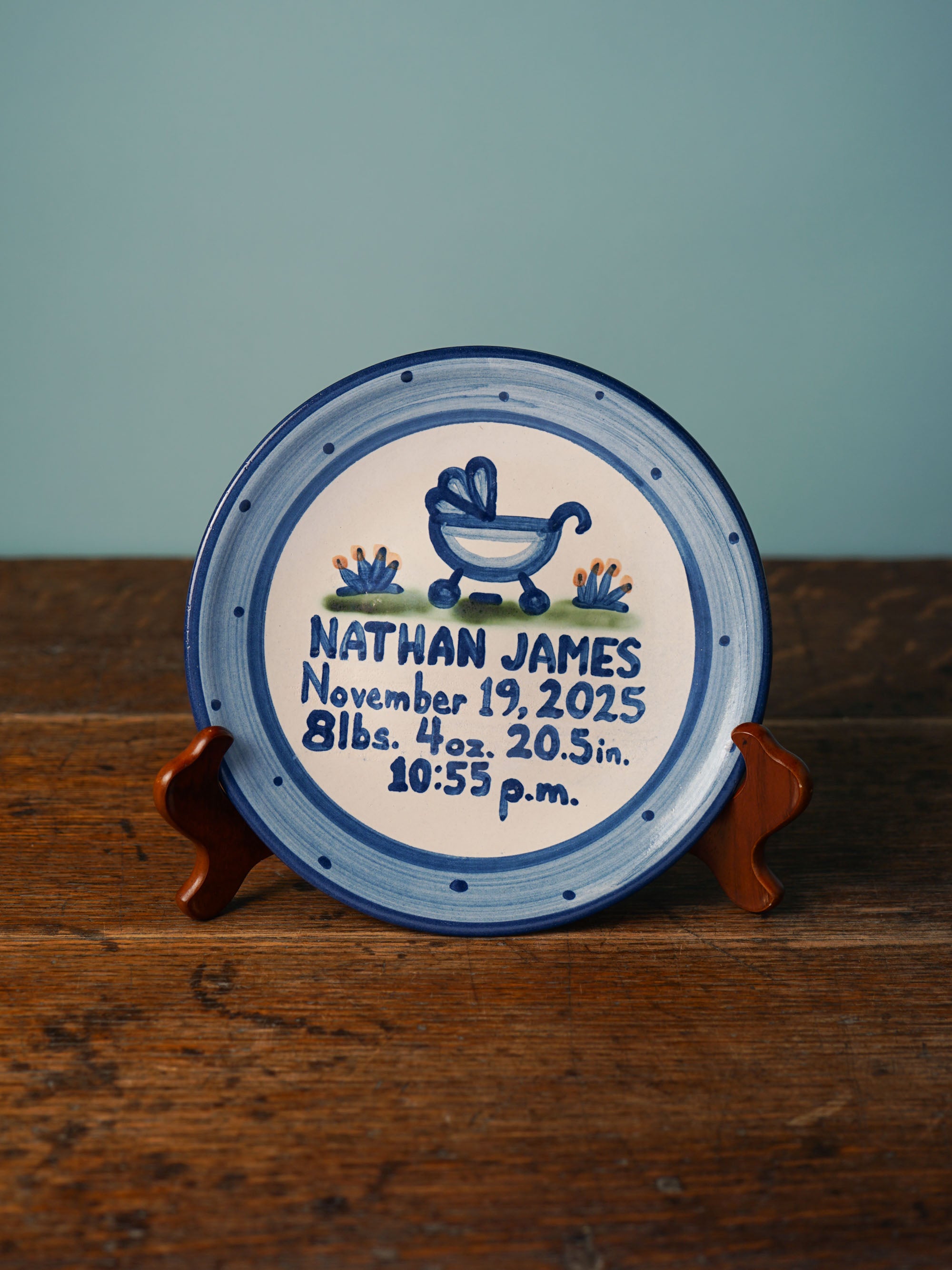 Premium Personalized Birth Plate - Baby Buggy