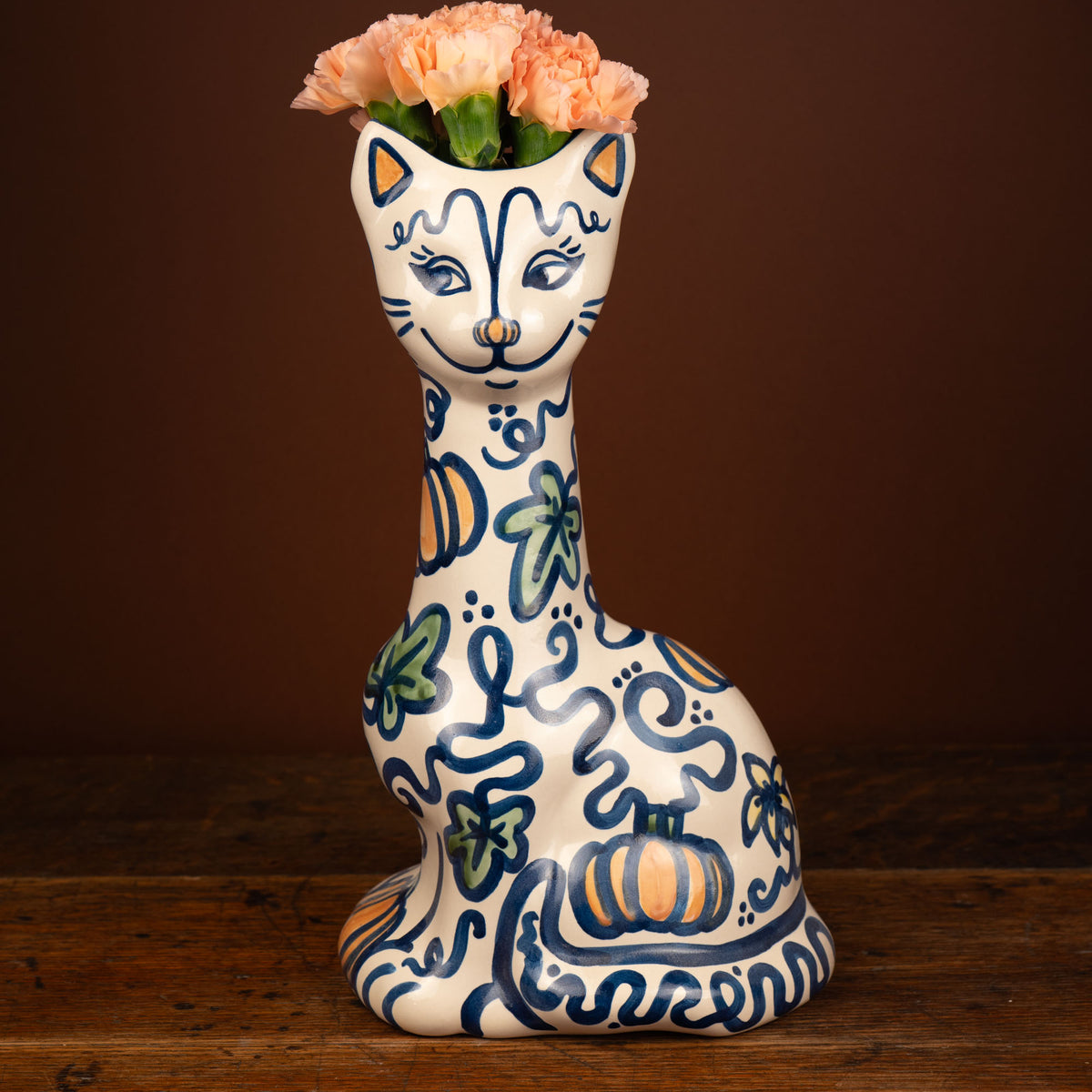 Pumpkin Vine Tall Cat Vase
