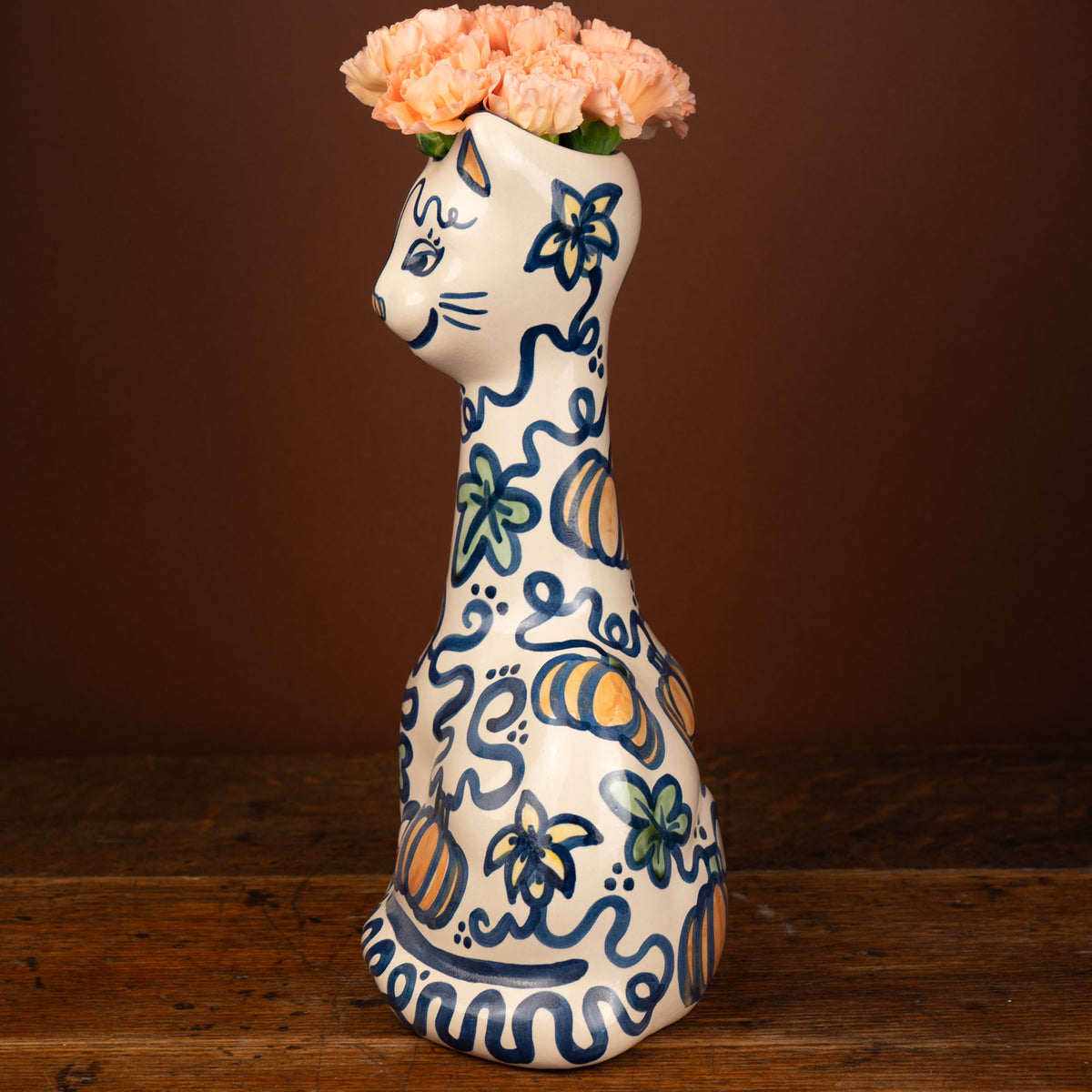 Pumpkin Vine Tall Cat Vase
