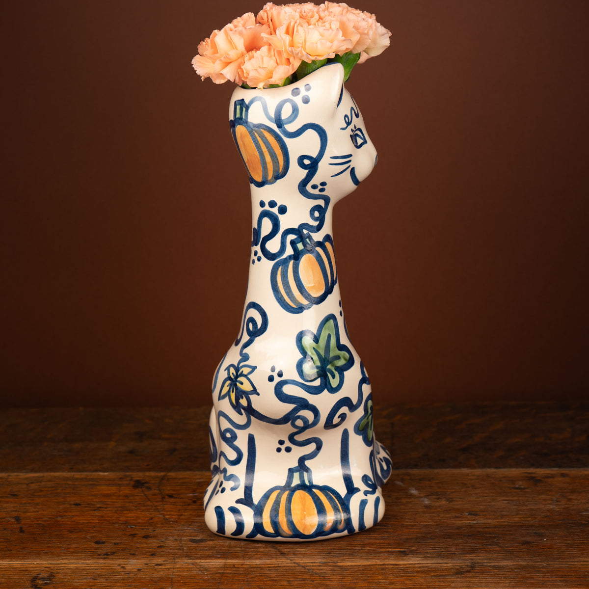 Pumpkin Vine Tall Cat Vase