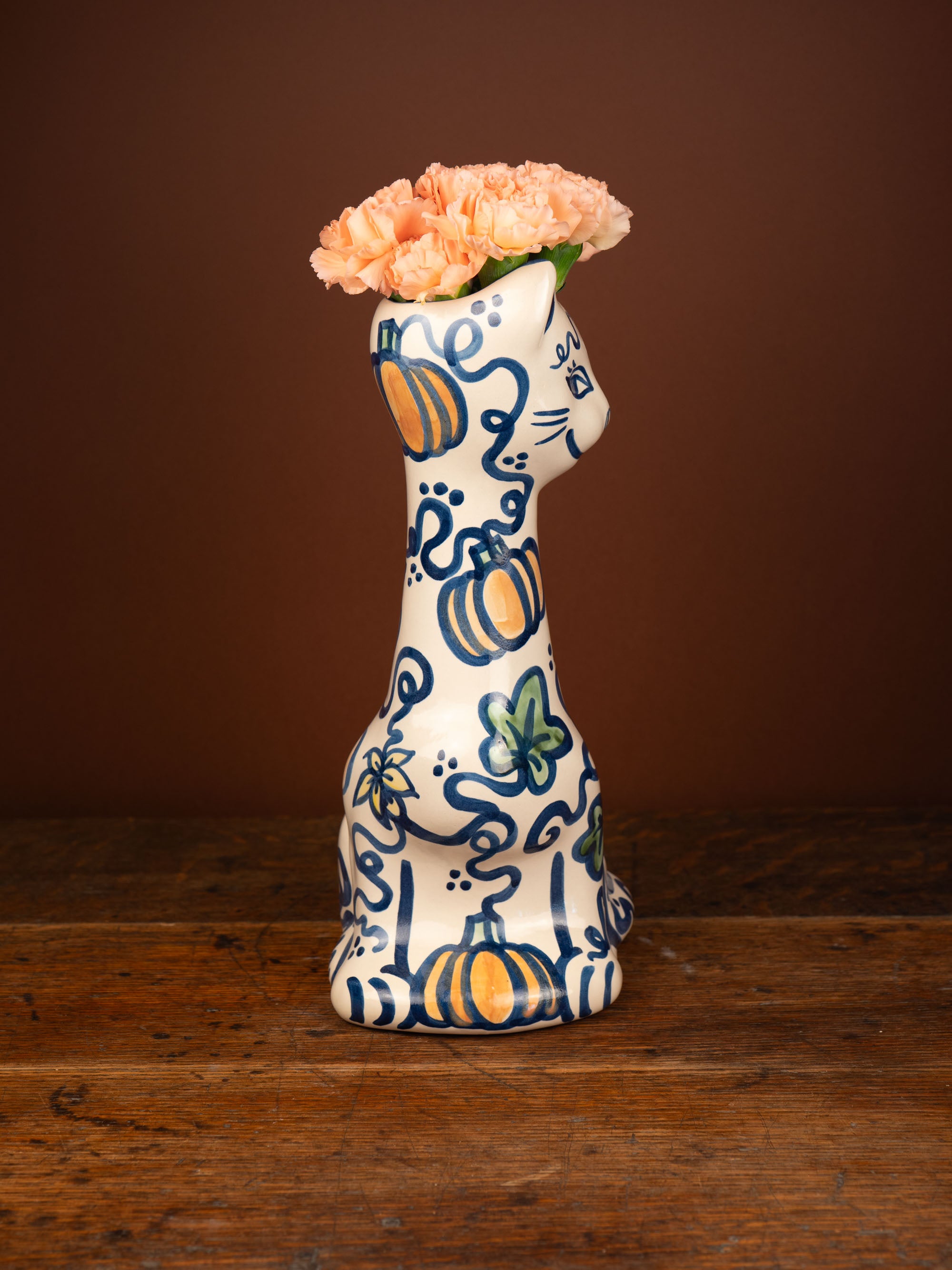 Pumpkin Vine Tall Cat Vase