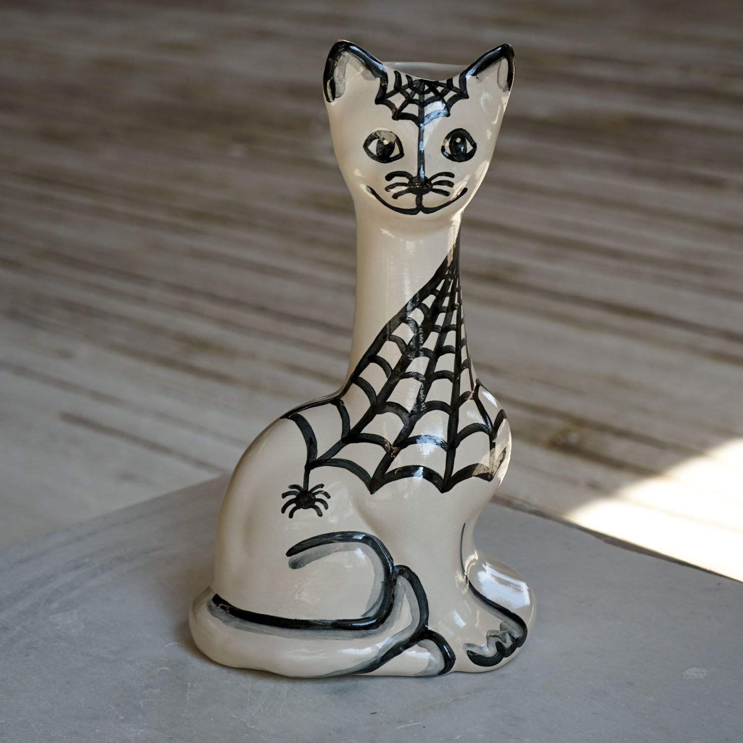 Tall Cat Vase - Spiderweb