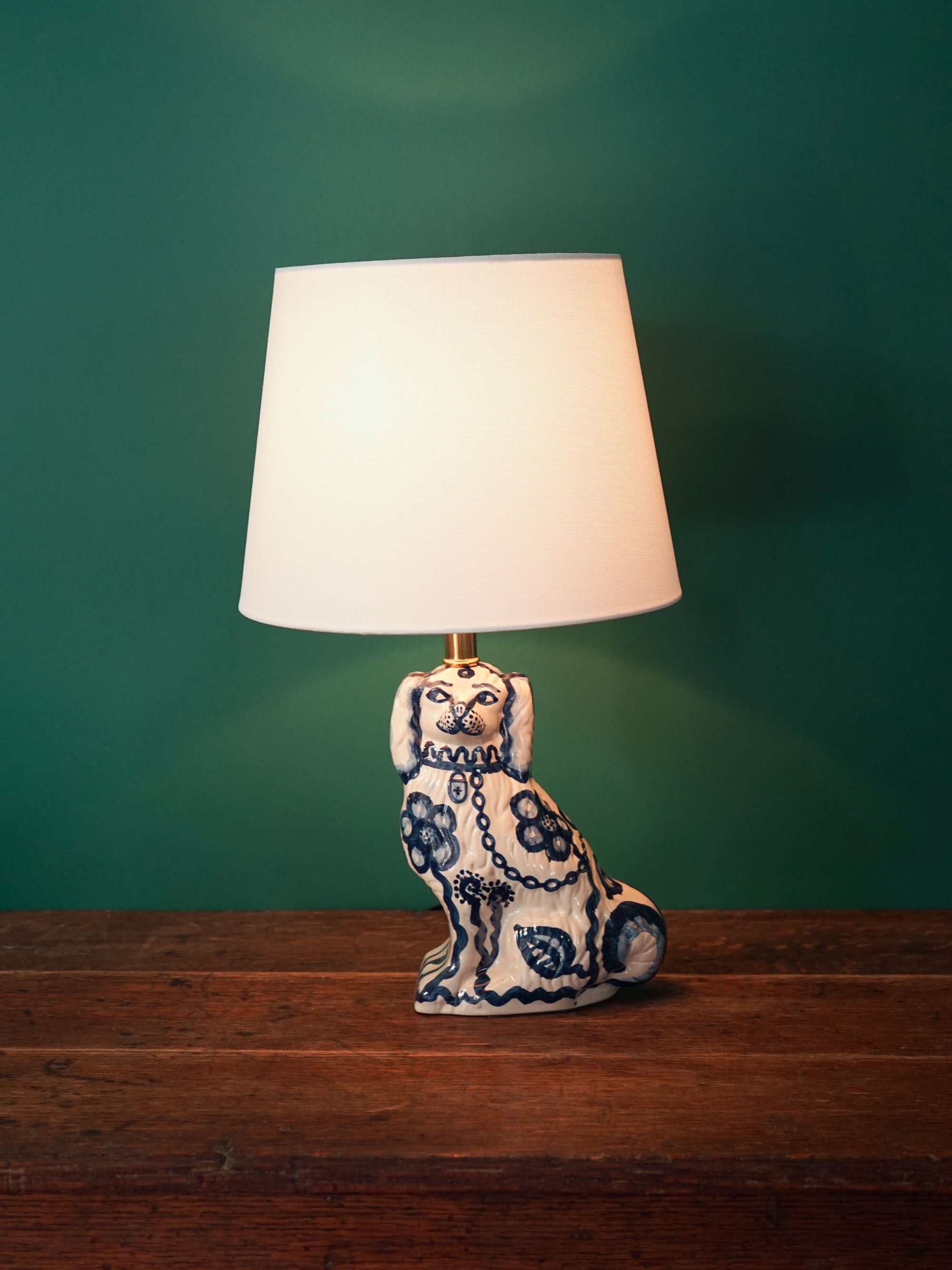 Blue Flower Staffordshire Dog Lamp