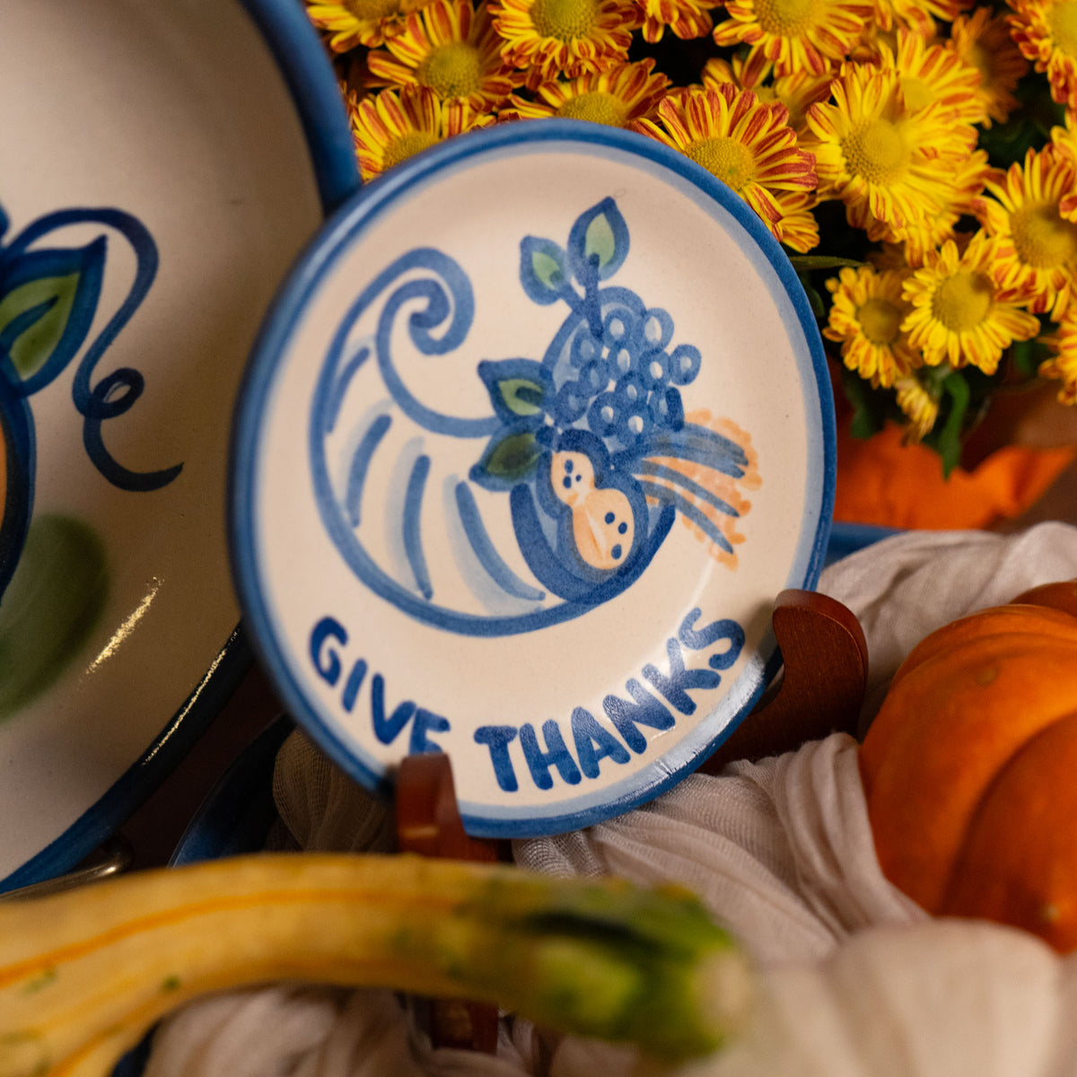 Cornucopia with "Give Thanks" Coaster
