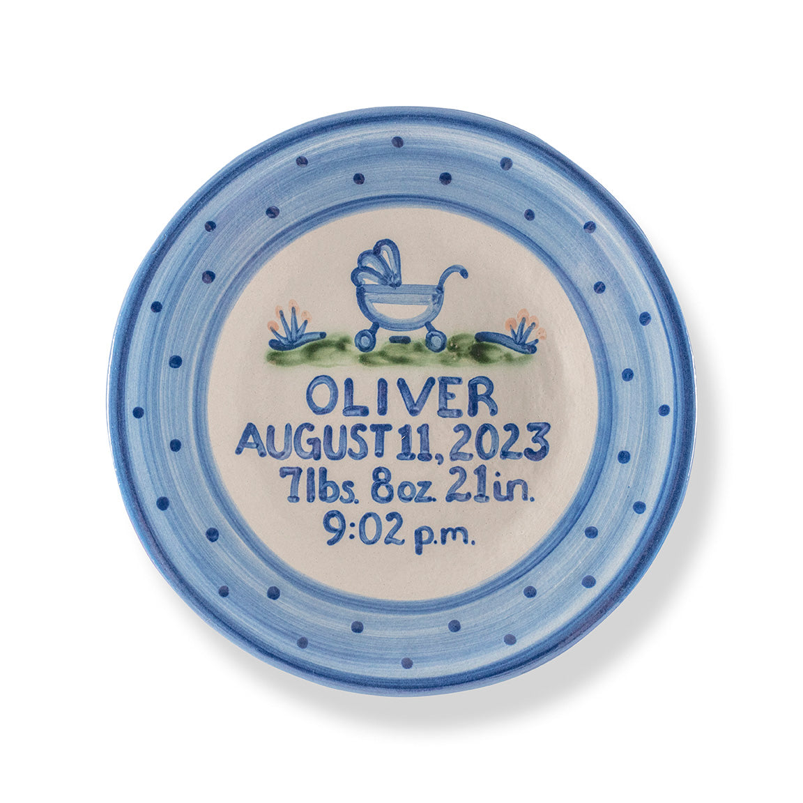 Premium Personalized Birth Plate - Baby Buggy