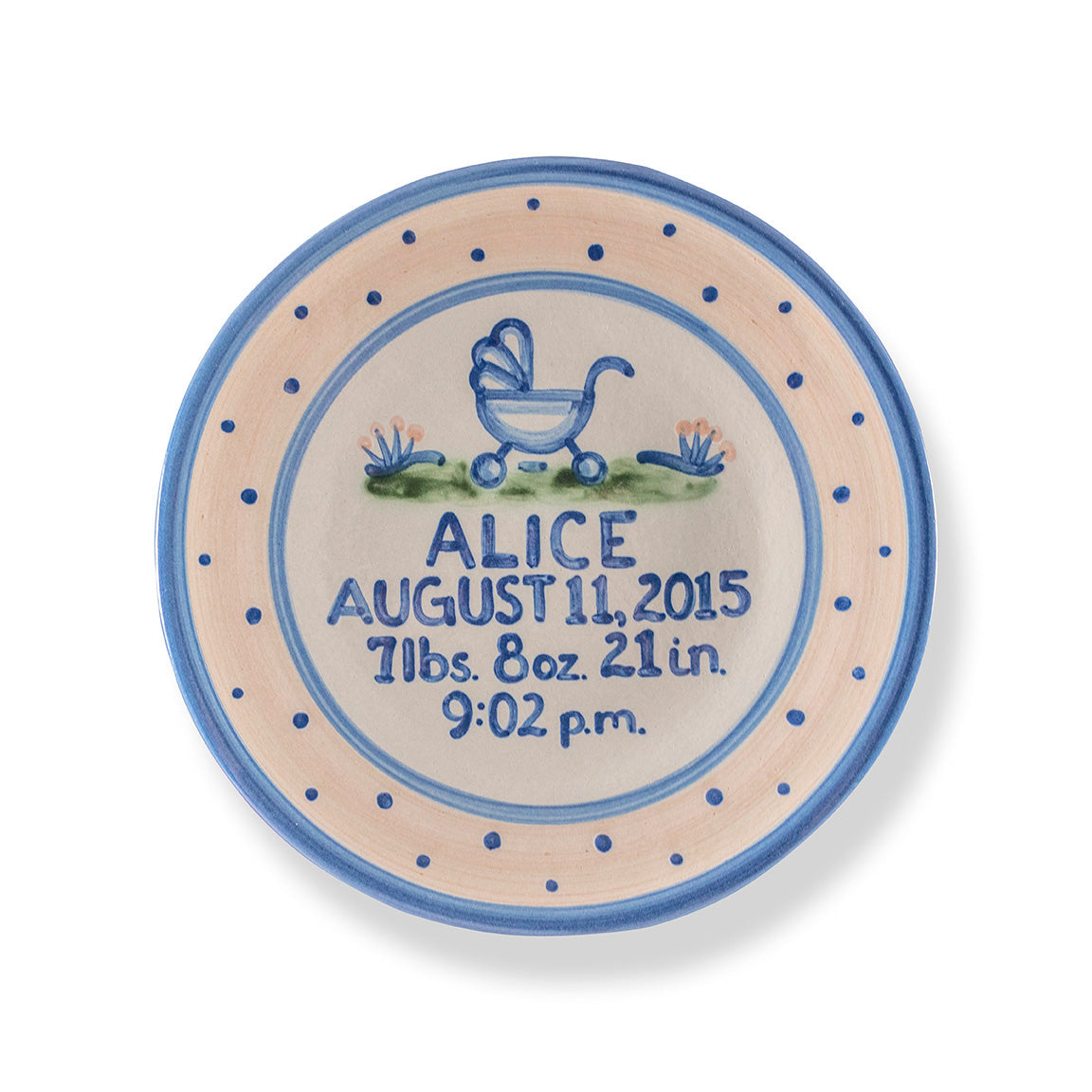 Premium Personalized Birth Plate - Baby Buggy